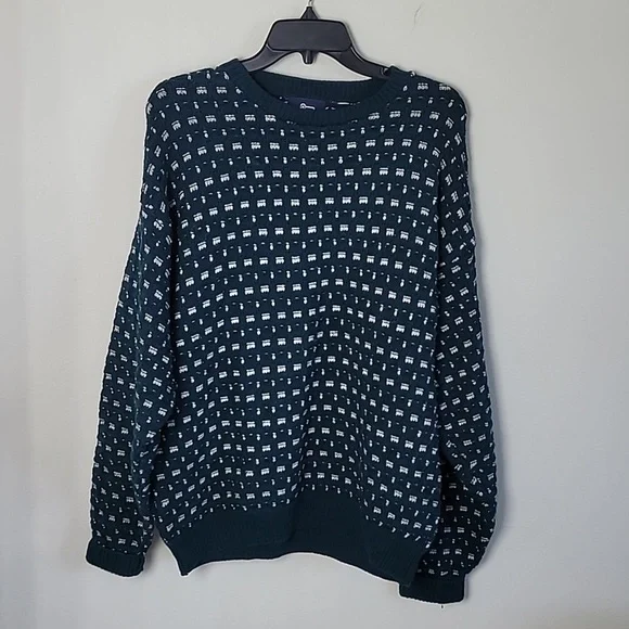 Woolrich Men's Crewneck Knit Sweater Blue Geometric Pattern Winter Size Medium - Picture 2 of 7